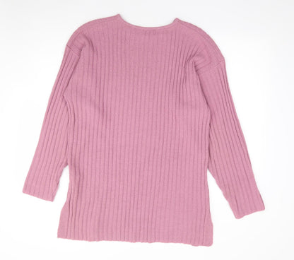 Katies Womens Pink Crew Neck Acrylic Pullover Jumper Size M