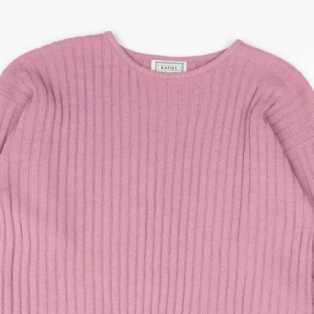 Katies Womens Pink Crew Neck Acrylic Pullover Jumper Size M