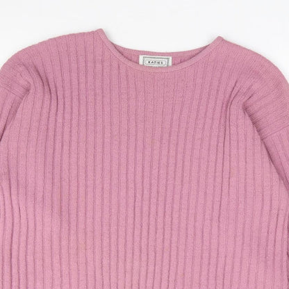 Katies Womens Pink Crew Neck Acrylic Pullover Jumper Size M