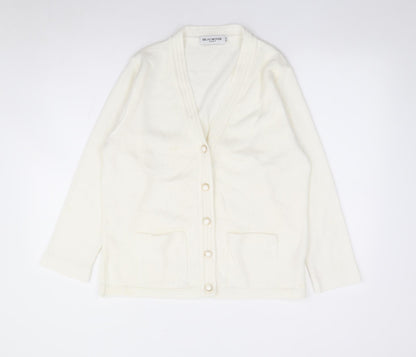 Beaumonde Paris Womens Ivory V-Neck Acrylic Cardigan Jumper Size 14