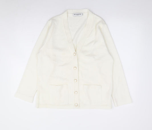 Beaumonde Paris Womens Ivory V-Neck Acrylic Cardigan Jumper Size 14