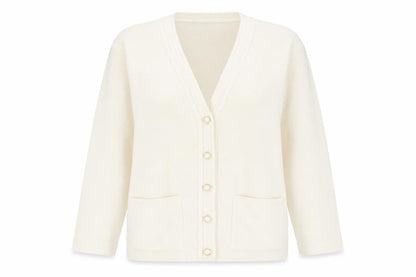 Beaumonde Paris Womens Ivory V-Neck Acrylic Cardigan Jumper Size 14