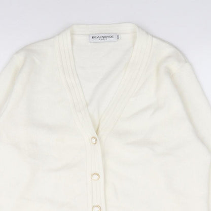 Beaumonde Paris Womens Ivory V-Neck Acrylic Cardigan Jumper Size 14