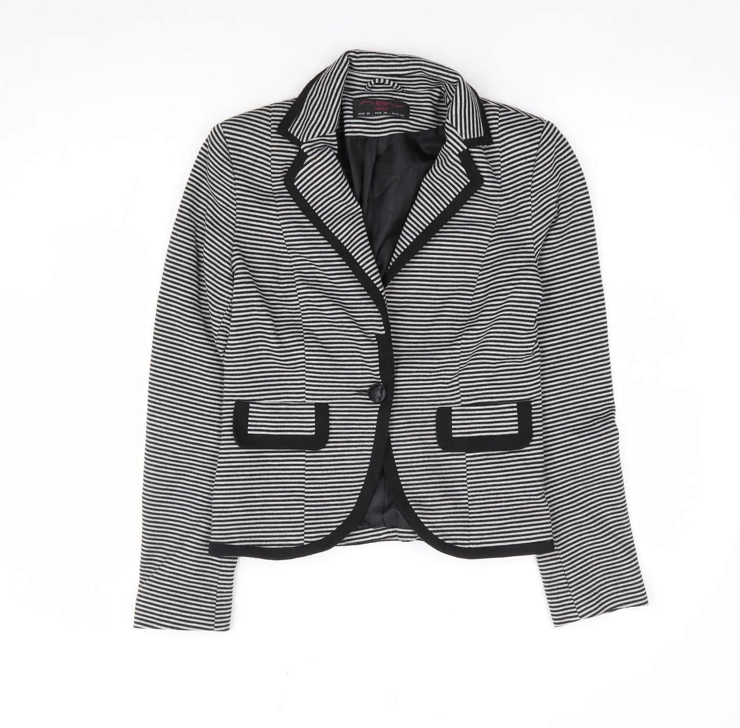 New Look Womens Black Striped Polyester Jacket Suit Jacket Size 10