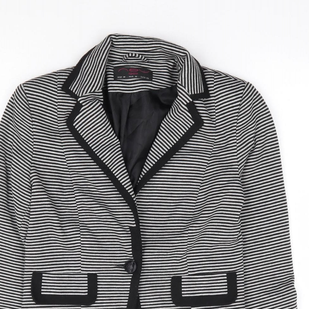 New Look Womens Black Striped Polyester Jacket Suit Jacket Size 10