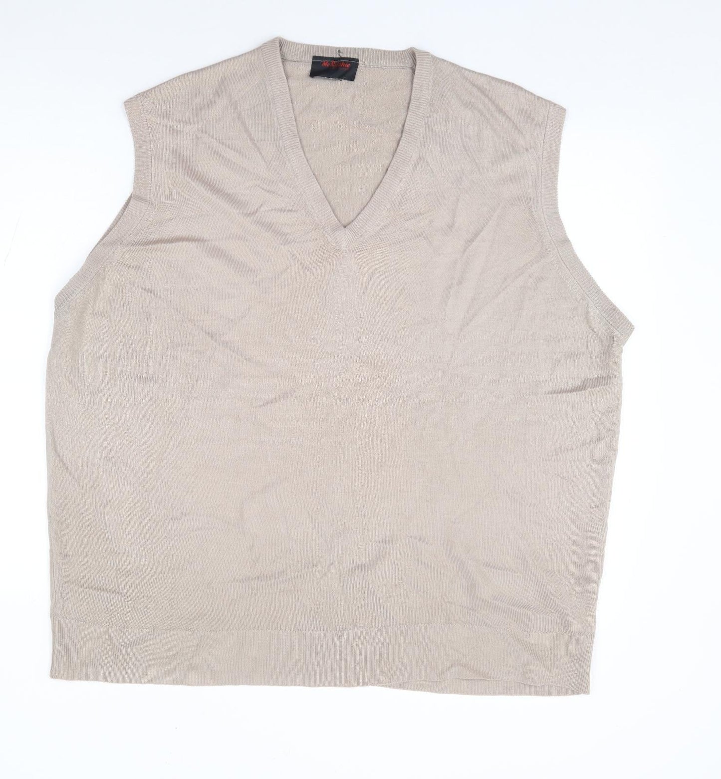 McRichards of Edinburgh Mens Beige V-Neck Acrylic Vest Jumper Size XL