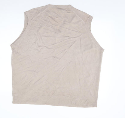 McRichards of Edinburgh Mens Beige V-Neck Acrylic Vest Jumper Size XL