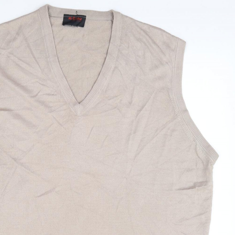 McRichards of Edinburgh Mens Beige V-Neck Acrylic Vest Jumper Size XL