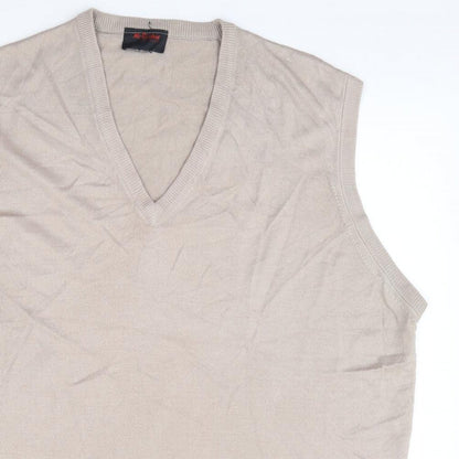 McRichards of Edinburgh Mens Beige V-Neck Acrylic Vest Jumper Size XL