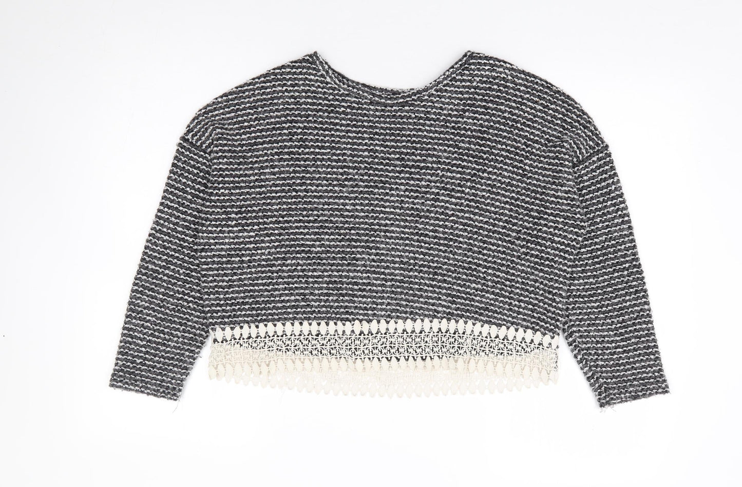 Primark Womens Black Round Neck Striped Acrylic Pullover Jumper Size 6