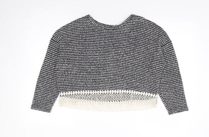 Primark Womens Black Round Neck Striped Acrylic Pullover Jumper Size 6