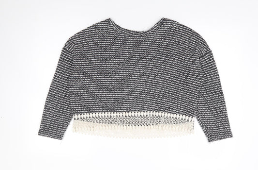 Primark Womens Black Round Neck Striped Acrylic Pullover Jumper Size 6