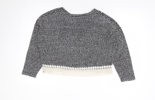 Primark Womens Black Round Neck Striped Acrylic Pullover Jumper Size 6