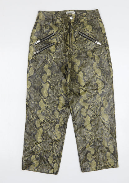 Topshop Womens Green Animal Print Polyurethane Cropped Jeans Size 8 L24 in Regular - Leather Look