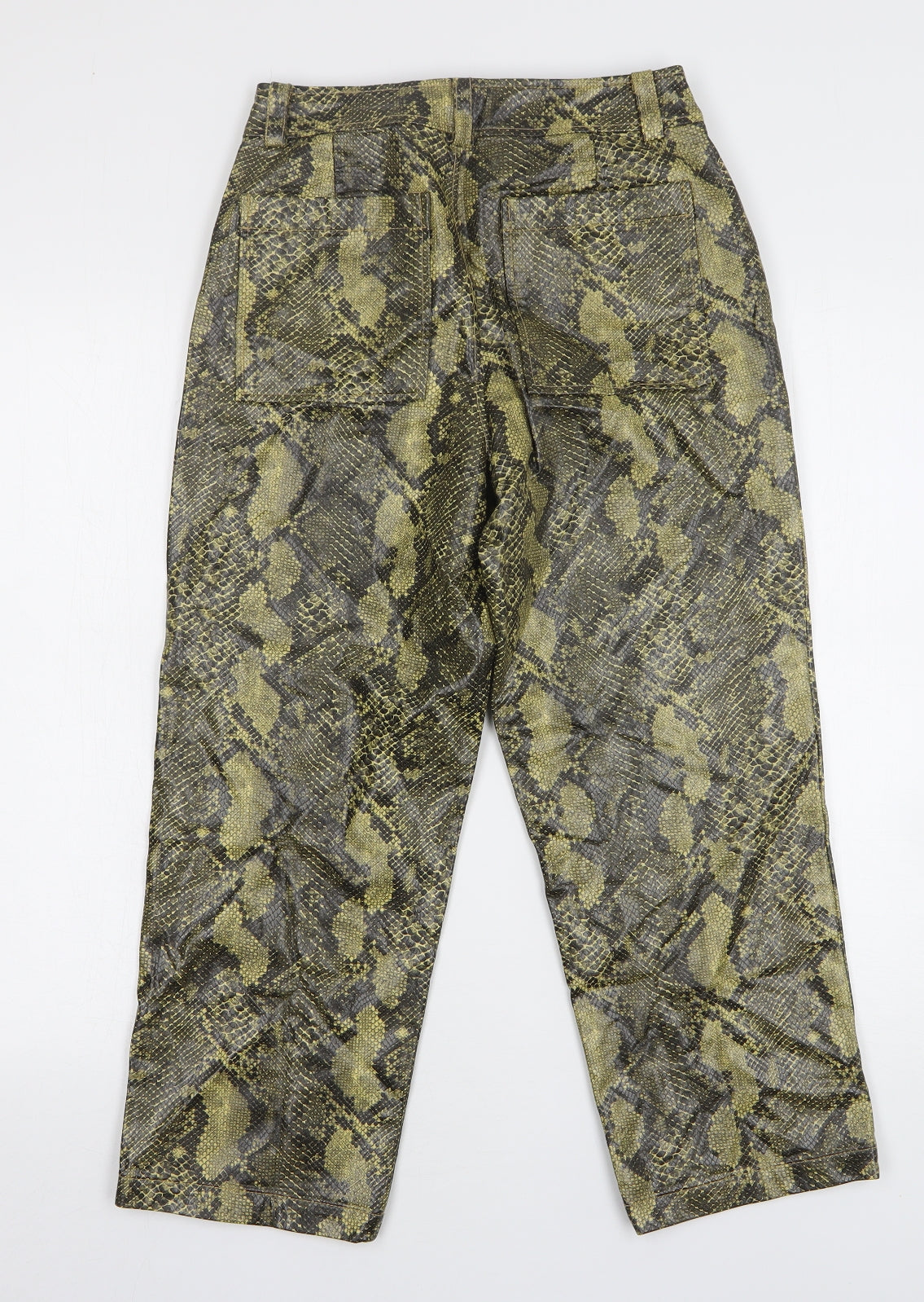 Topshop Womens Green Animal Print Polyurethane Cropped Jeans Size 8 L24 in Regular - Leather Look