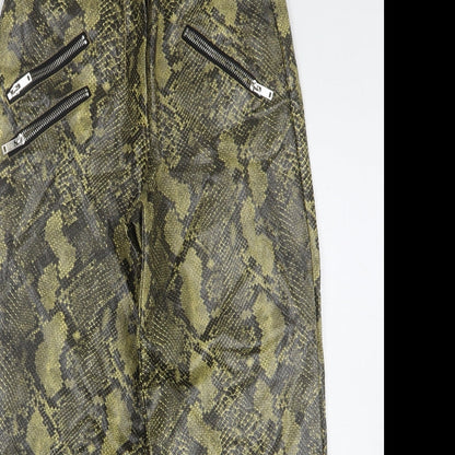 Topshop Womens Green Animal Print Polyurethane Cropped Jeans Size 8 L24 in Regular - Leather Look