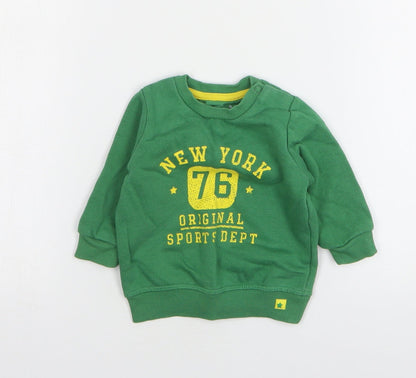 F&F Boys Green Cotton Pullover Jumper Size 0-3 Months
