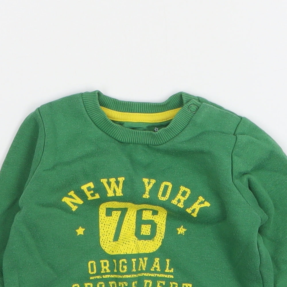 F&F Boys Green Cotton Pullover Jumper Size 0-3 Months