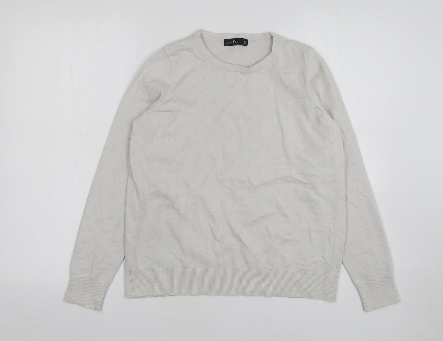 F&F Womens White Round Neck Polka Dot Cotton Pullover Jumper Size 12
