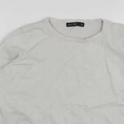 F&F Womens White Round Neck Polka Dot Cotton Pullover Jumper Size 12