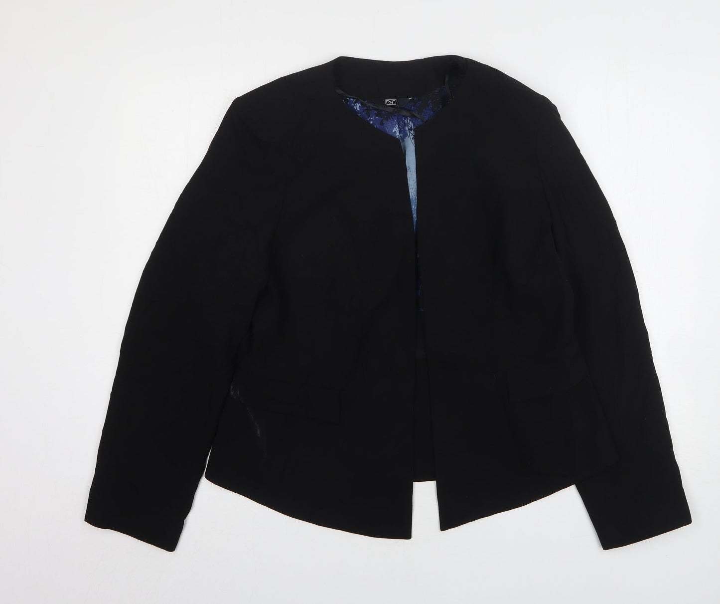 F&F Womens Black Polyester Jacket Blazer Size 16