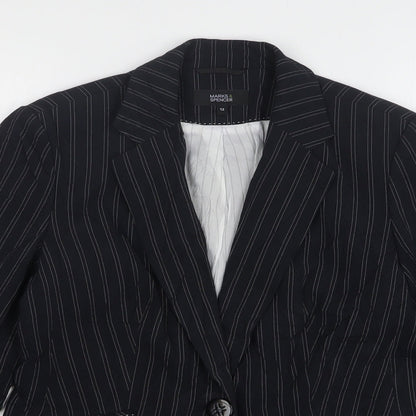 Marks and Spencer Womens Black Striped Polyester Jacket Suit Jacket Size 12