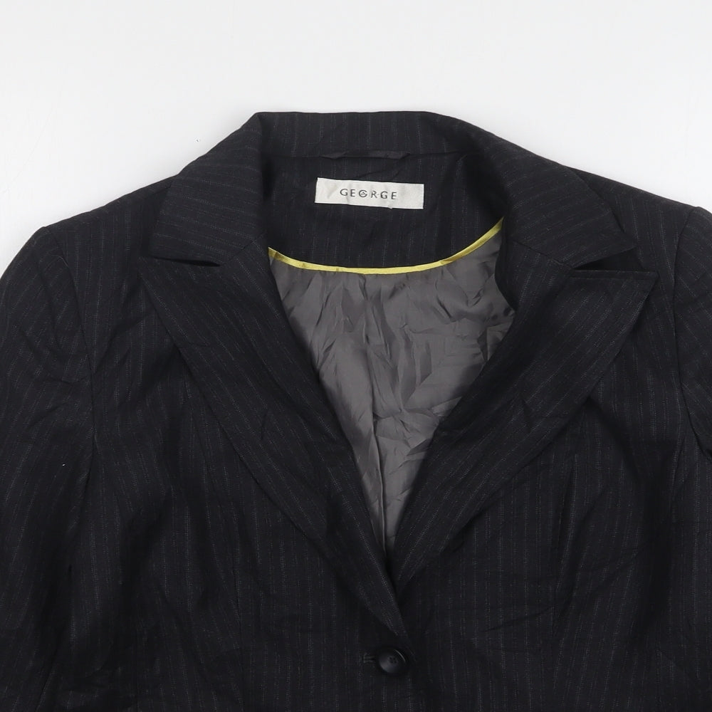 George Womens Grey Striped Polyester Jacket Suit Jacket Size 12