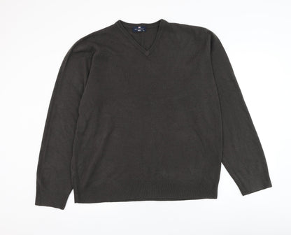 Marks and Spencer Mens Grey V-Neck Acrylic Pullover Jumper Size 2XL
