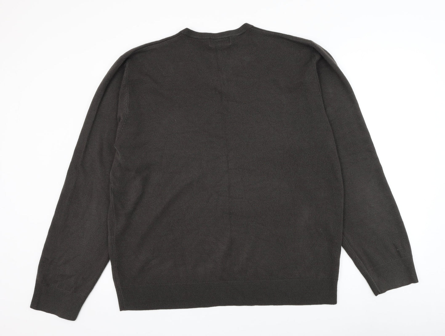 Marks and Spencer Mens Grey V-Neck Acrylic Pullover Jumper Size 2XL