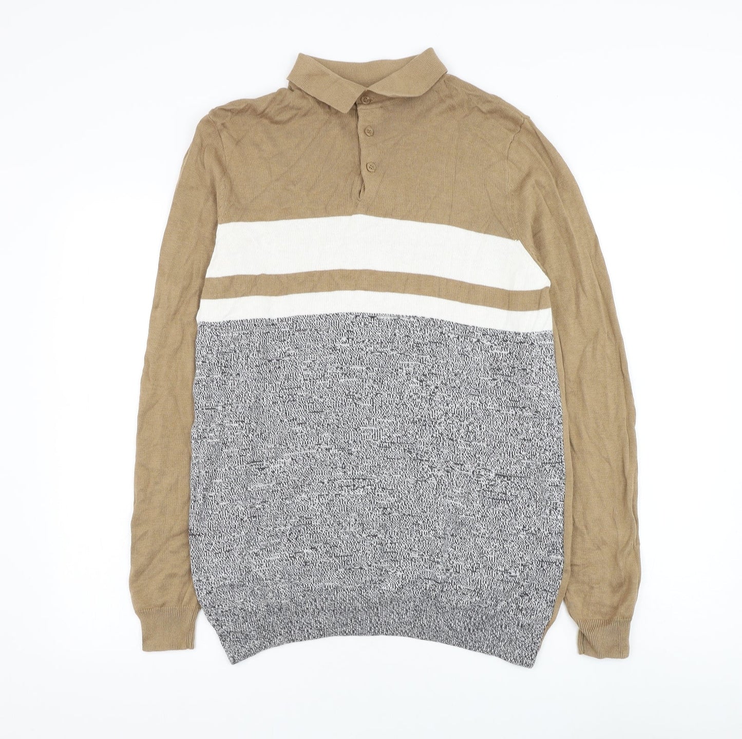 River Island Mens Brown Collared Viscose Pullover Jumper Size M