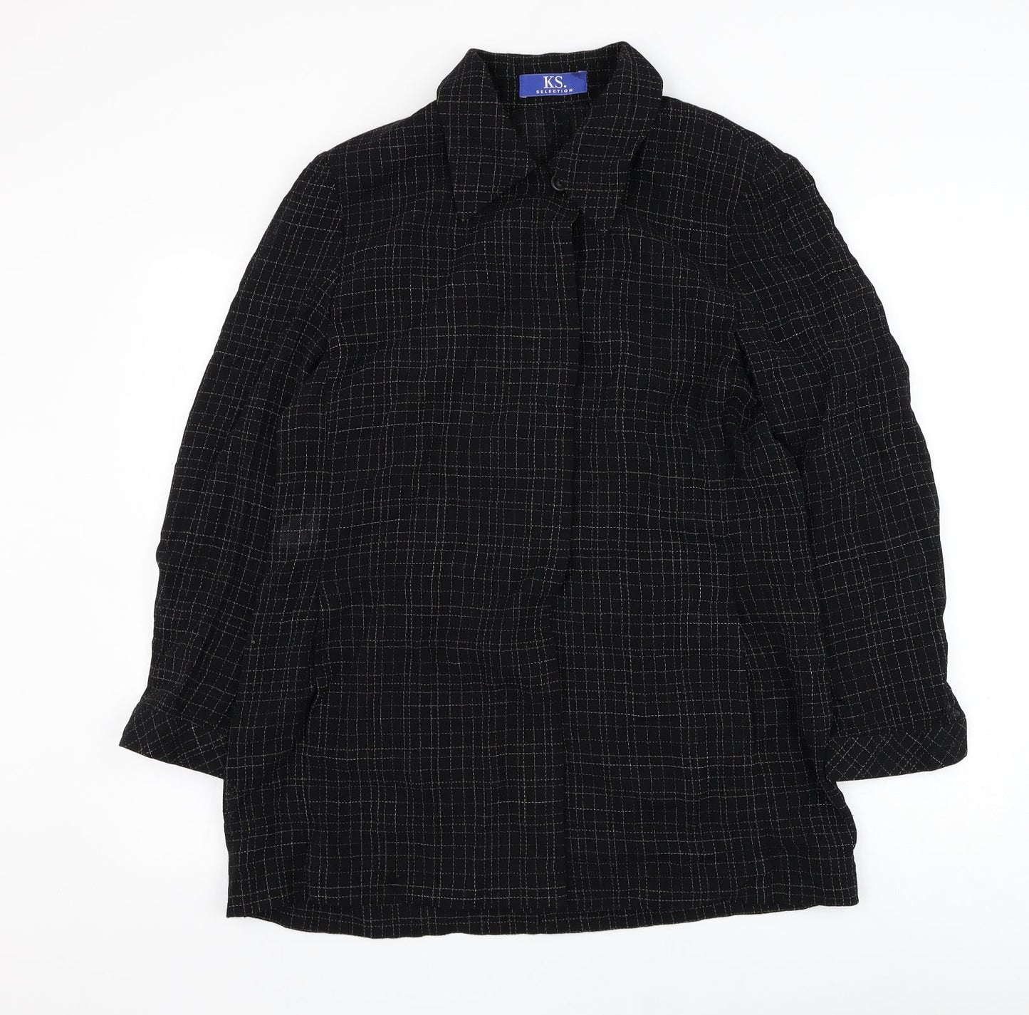KS. Selection Womens Black Check Jacket Blazer Size 14 Button