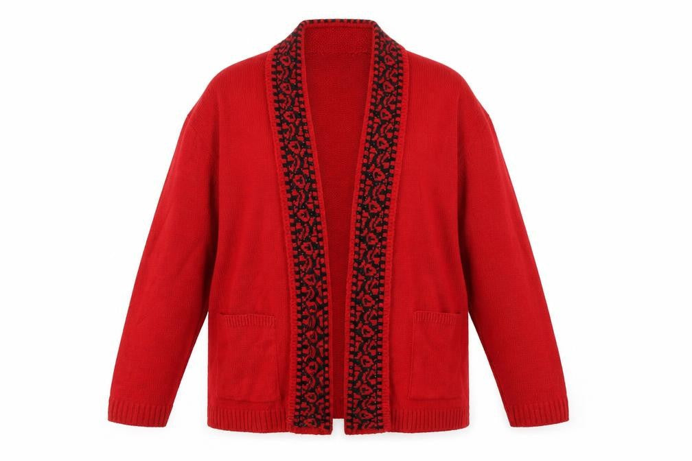 Classics Womens Red V-Neck Acrylic Cardigan Jumper Size L