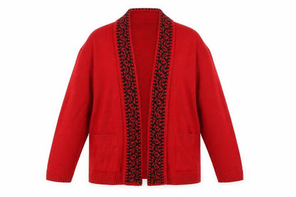 Classics Womens Red V-Neck Acrylic Cardigan Jumper Size L