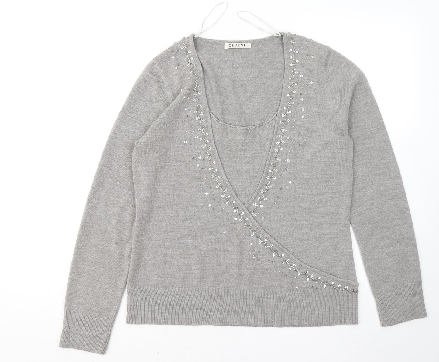 George Womens Grey Scoop Neck Geometric Acrylic Pullover Jumper Size 16