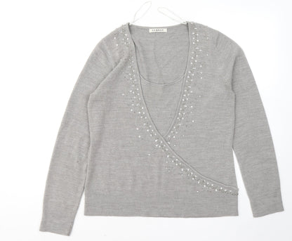 George Womens Grey Scoop Neck Geometric Acrylic Pullover Jumper Size 16