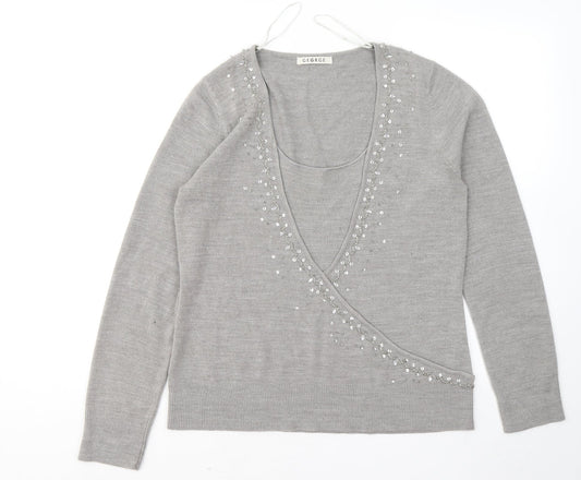 George Womens Grey Scoop Neck Geometric Acrylic Pullover Jumper Size 16