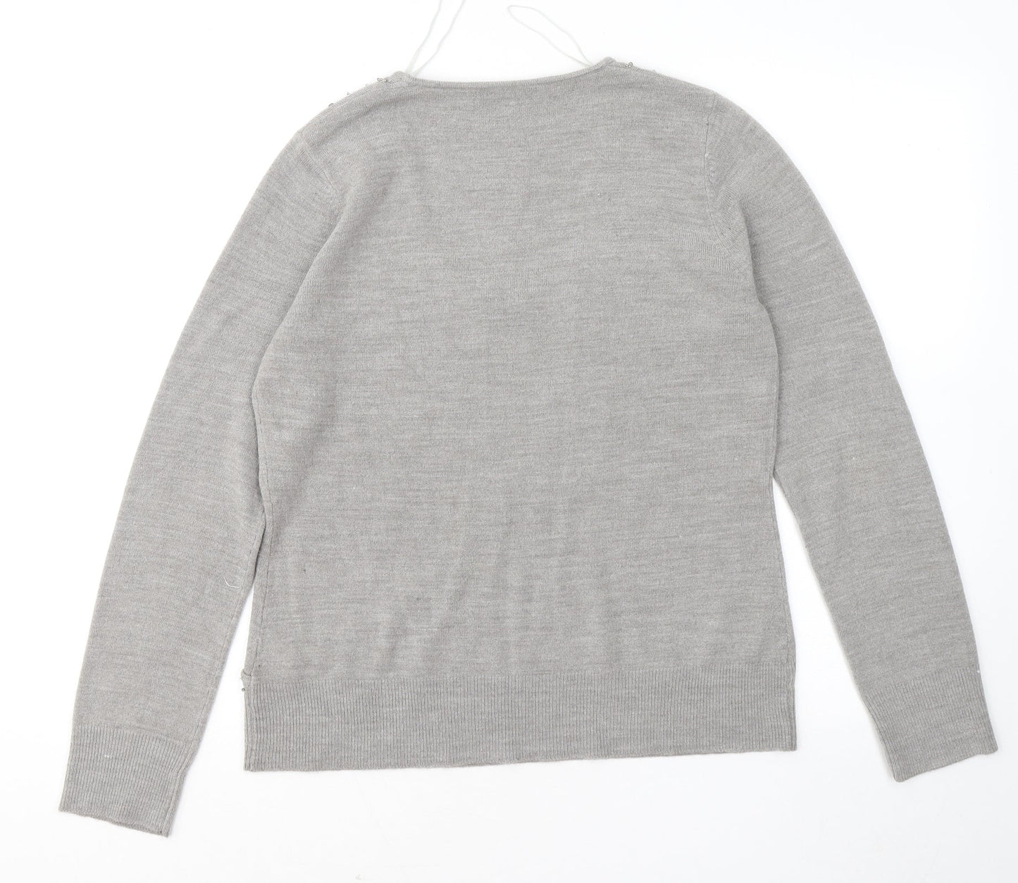 George Womens Grey Scoop Neck Geometric Acrylic Pullover Jumper Size 16