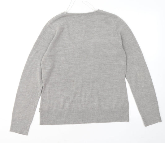 George Womens Grey Scoop Neck Geometric Acrylic Pullover Jumper Size 16
