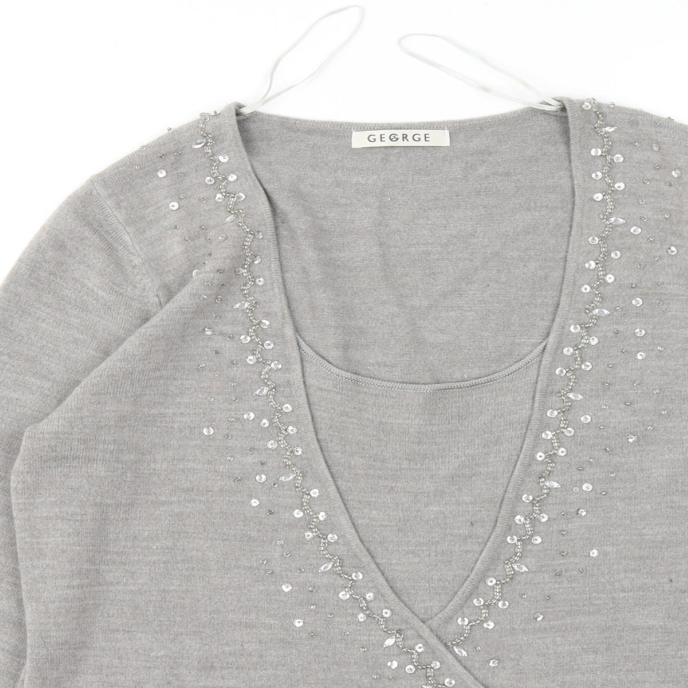 George Womens Grey Scoop Neck Geometric Acrylic Pullover Jumper Size 16