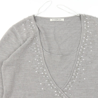 George Womens Grey Scoop Neck Geometric Acrylic Pullover Jumper Size 16