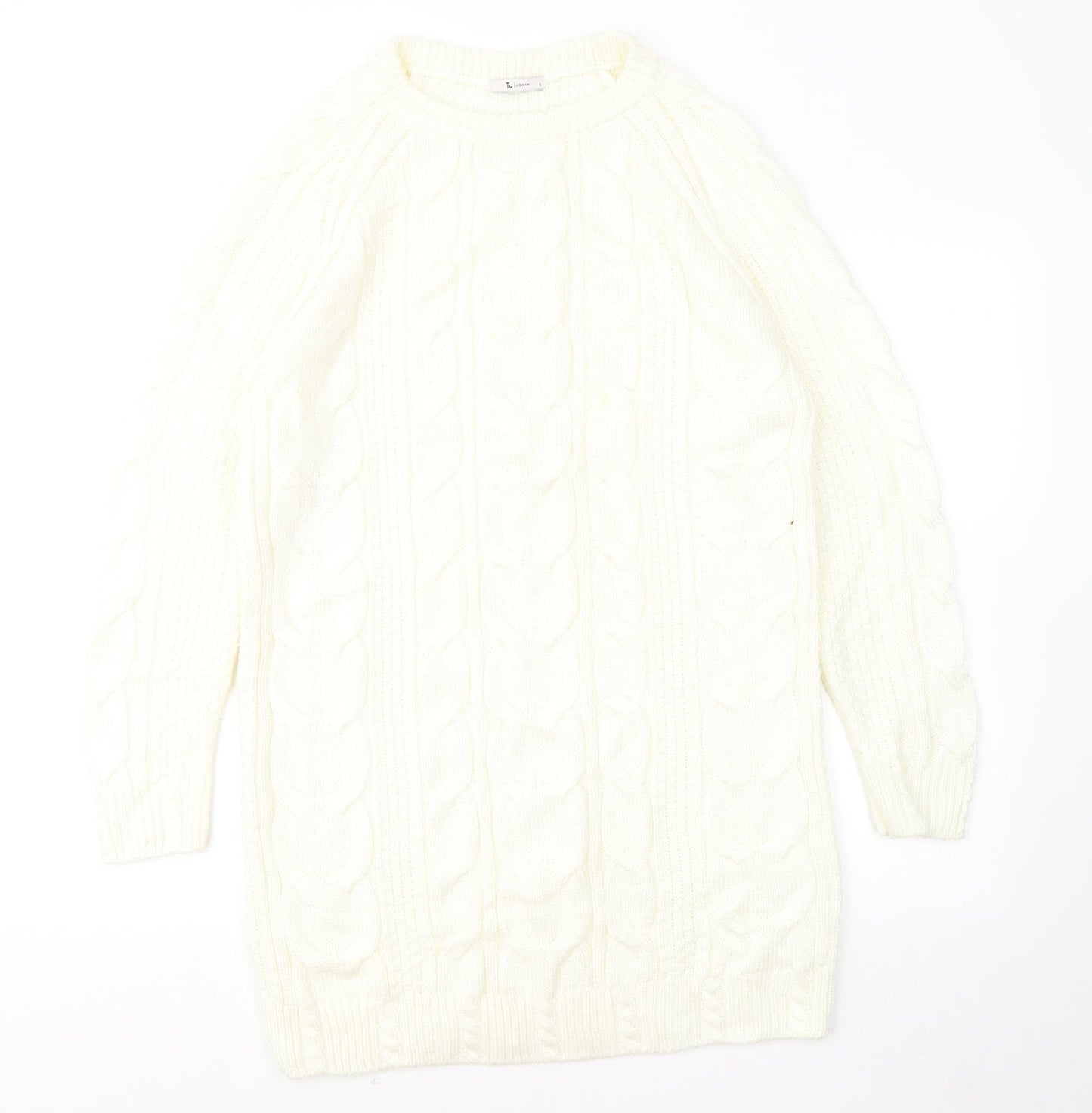 TU Womens Yellow Round Neck Geometric Acrylic Pullover Jumper Size S