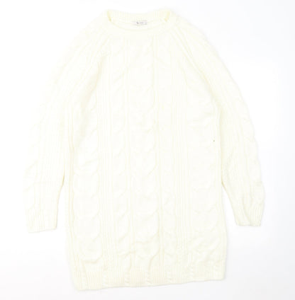 TU Womens Yellow Round Neck Geometric Acrylic Pullover Jumper Size S