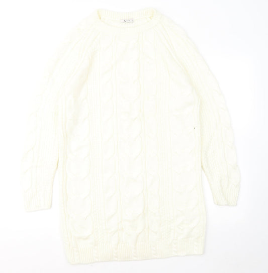 TU Womens Yellow Round Neck Geometric Acrylic Pullover Jumper Size S