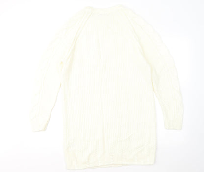 TU Womens Yellow Round Neck Geometric Acrylic Pullover Jumper Size S