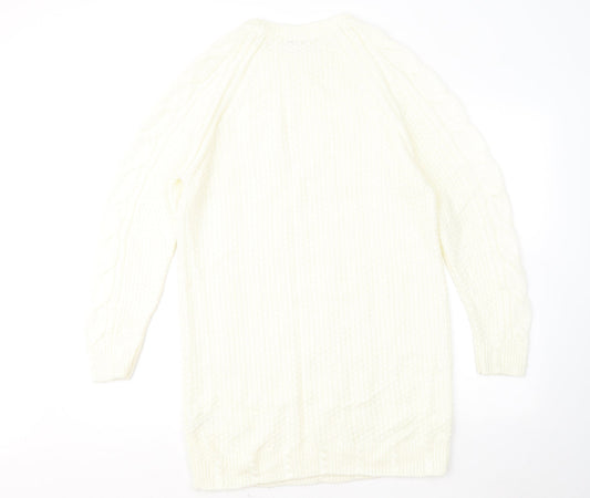 TU Womens Yellow Round Neck Geometric Acrylic Pullover Jumper Size S