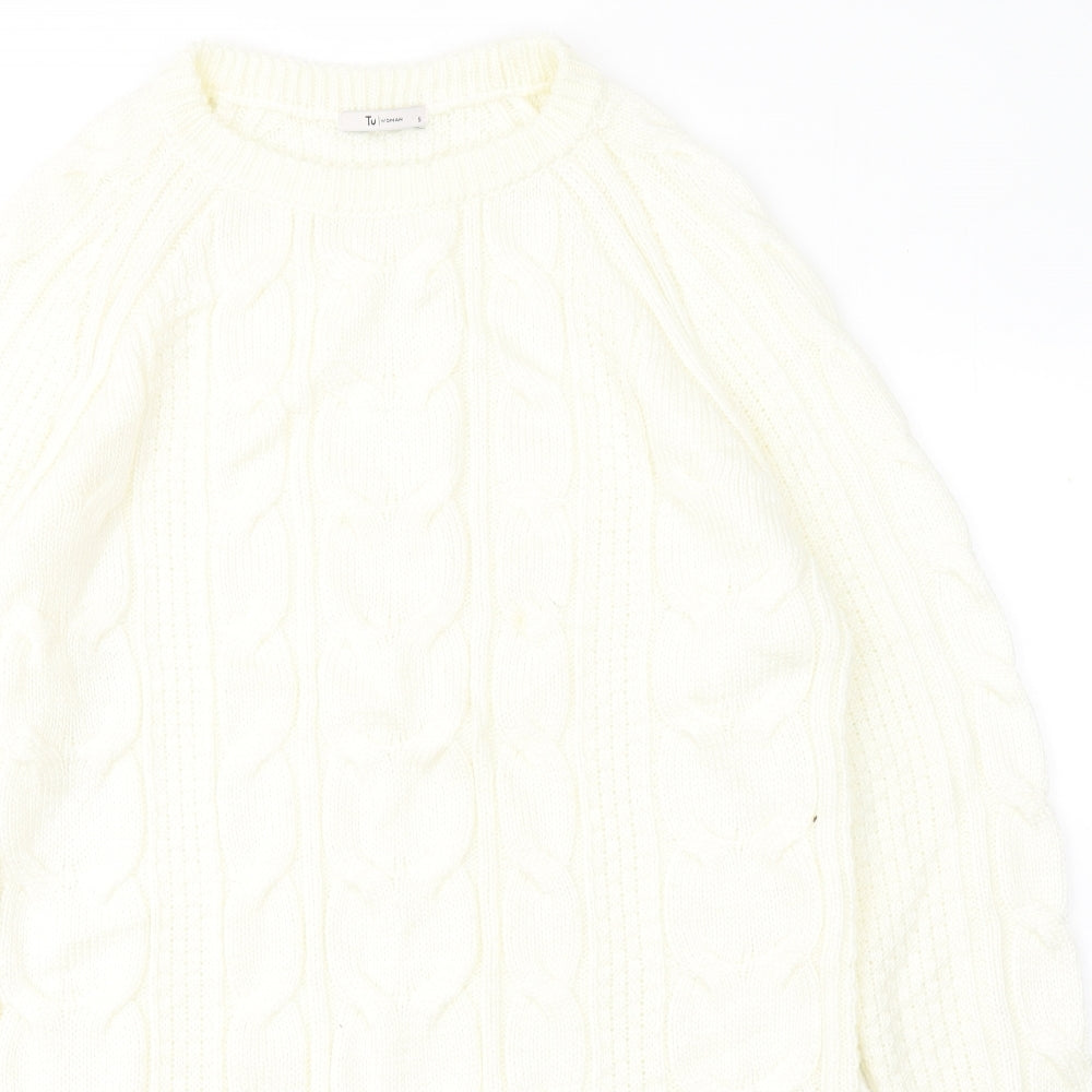 TU Womens Yellow Round Neck Geometric Acrylic Pullover Jumper Size S