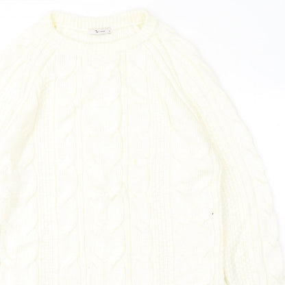 TU Womens Yellow Round Neck Geometric Acrylic Pullover Jumper Size S