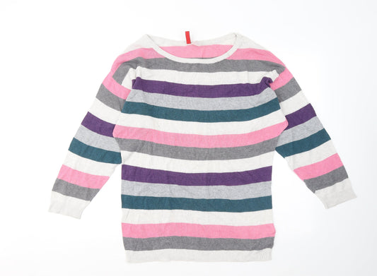 Divided by H&M Womens Multicoloured Round Neck Striped Cotton Pullover Jumper Size S