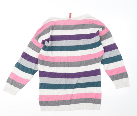 Divided by H&M Womens Multicoloured Round Neck Striped Cotton Pullover Jumper Size S