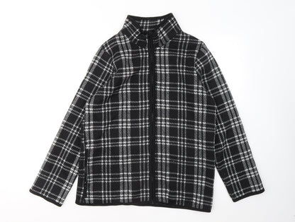 TU Womens Black Round Neck Plaid Polyester Full Zip Jumper Size 14